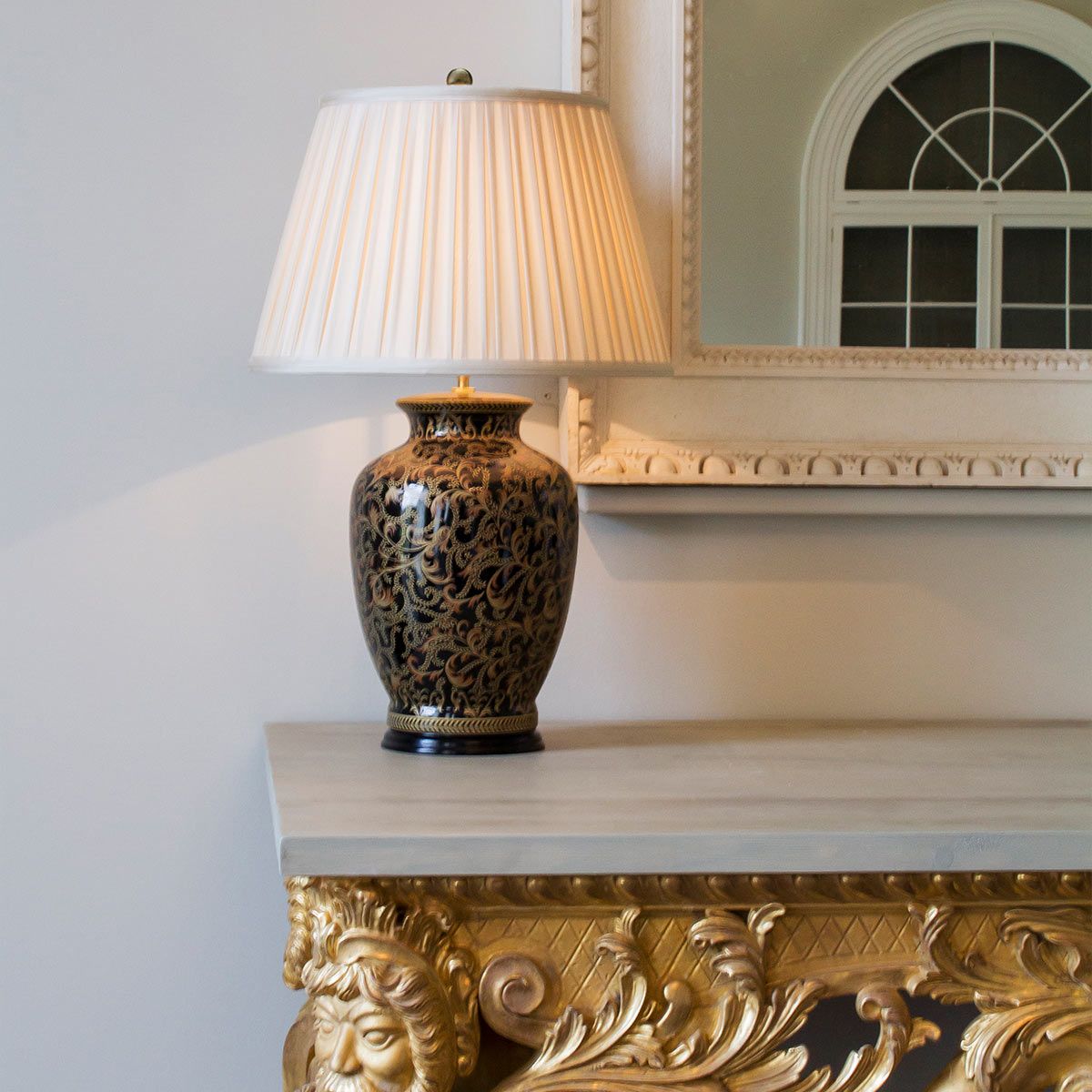 Morris Elegant Gold and Black Porcelain Table Lamp with Shade