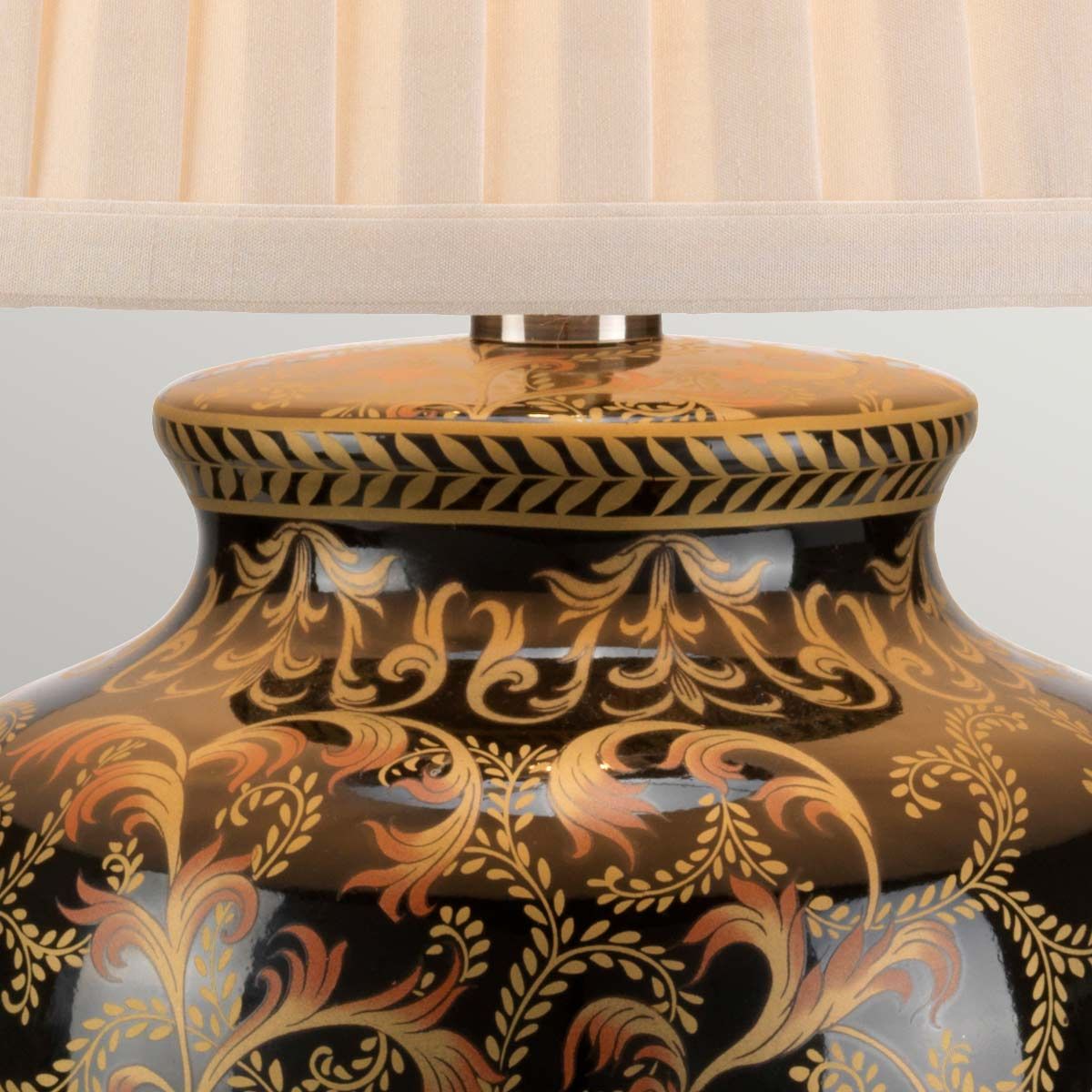 Elegant Gold and Black Porcelain Morris Table Lamp with Included Shade
