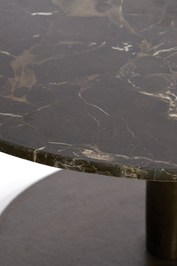 Round Dark Brown Marble Side Table – 61x41 cm