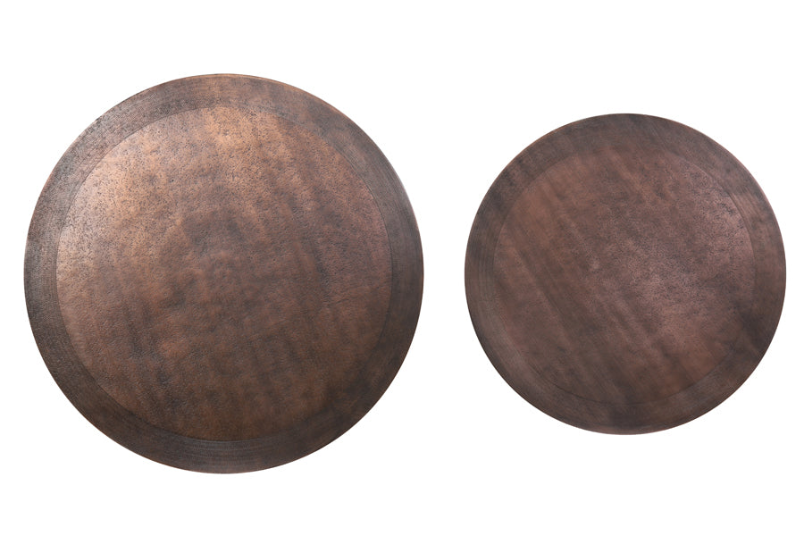 Set of Two Nesting Side Tables Ø40x45 cm and Ø50x52 cm in Ant Copper and Black Finish
