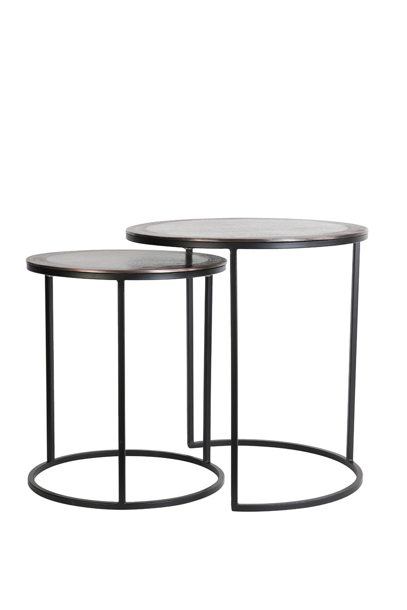 Set of Two Nesting Side Tables Ø40x45 cm and Ø50x52 cm in Ant Copper and Black Finish