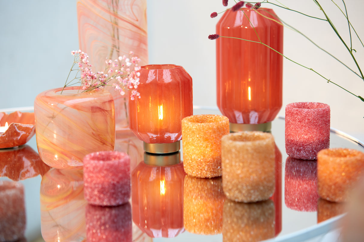 Glowing Light Peach Glass Tealight Holder Ø8x9.5 cm