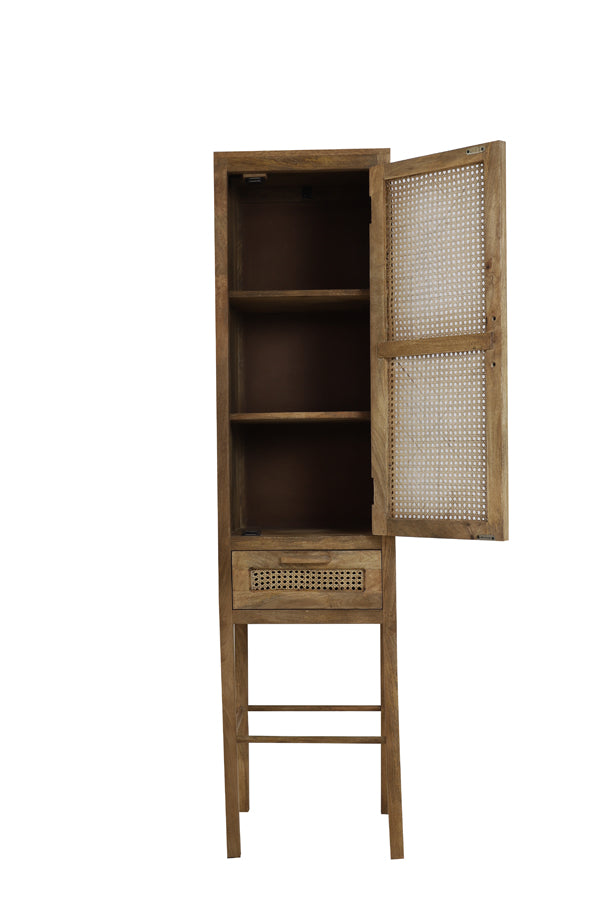 Tall Nipas Wood Cabinet with Drawer - Brown Finish, 45x40x180 cm
