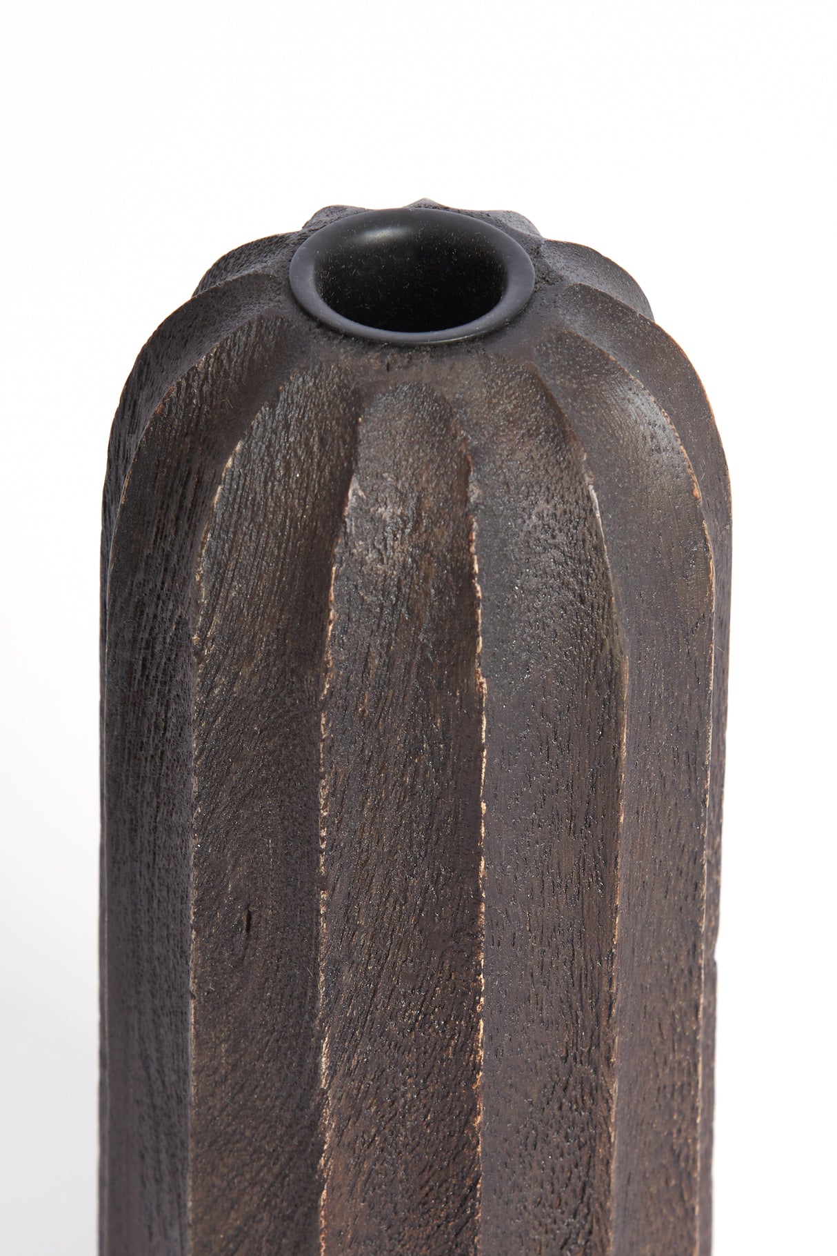 Dark Brown Matte Wooden Candle Holder - Ø7.5x18.5 cm
