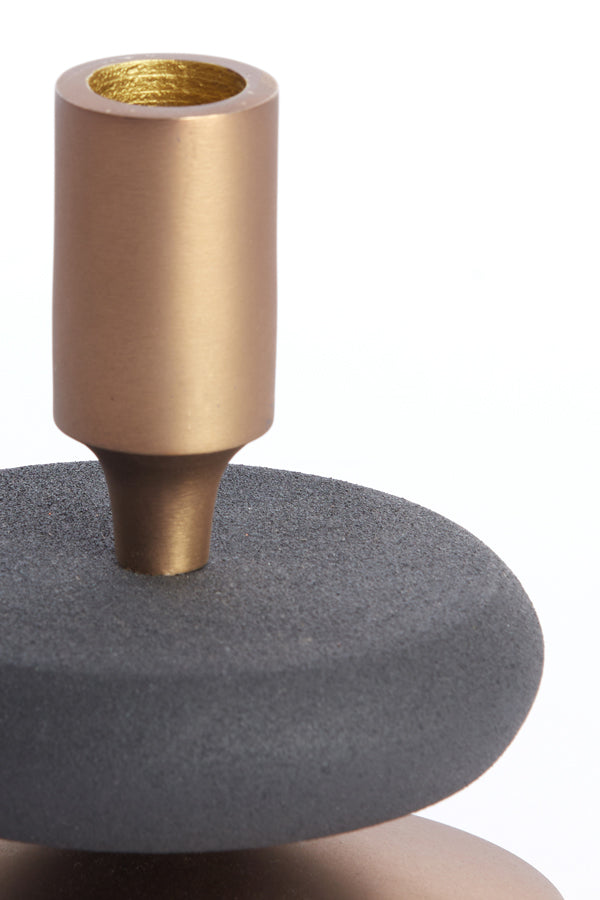 Elegant Brown-Bronze and Matte Black Candle Holder, 11x12 cm