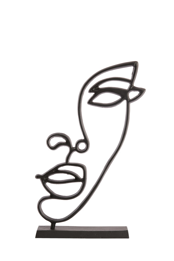 Sculptural Matte Black Face Decor on Base, 26x8x51 cm