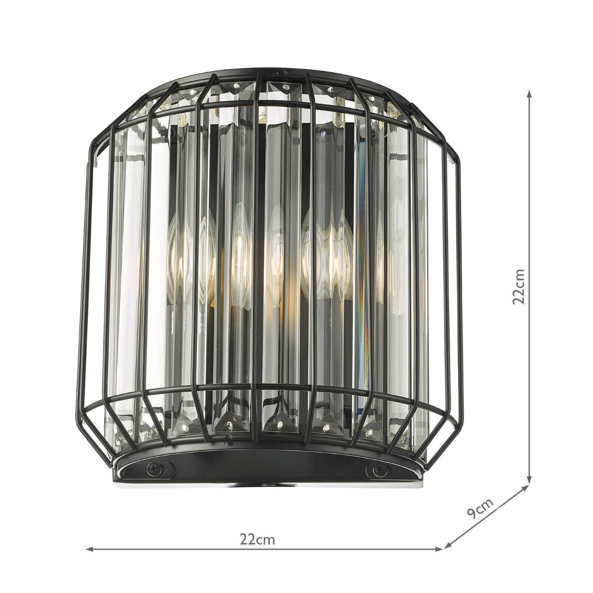 Naeva 2 Light Wall Light Matt Black Glass
