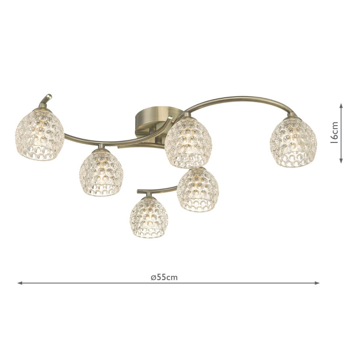 Nakita 6 Light Semi Flush Antique Brass With Dimpled Open Glass