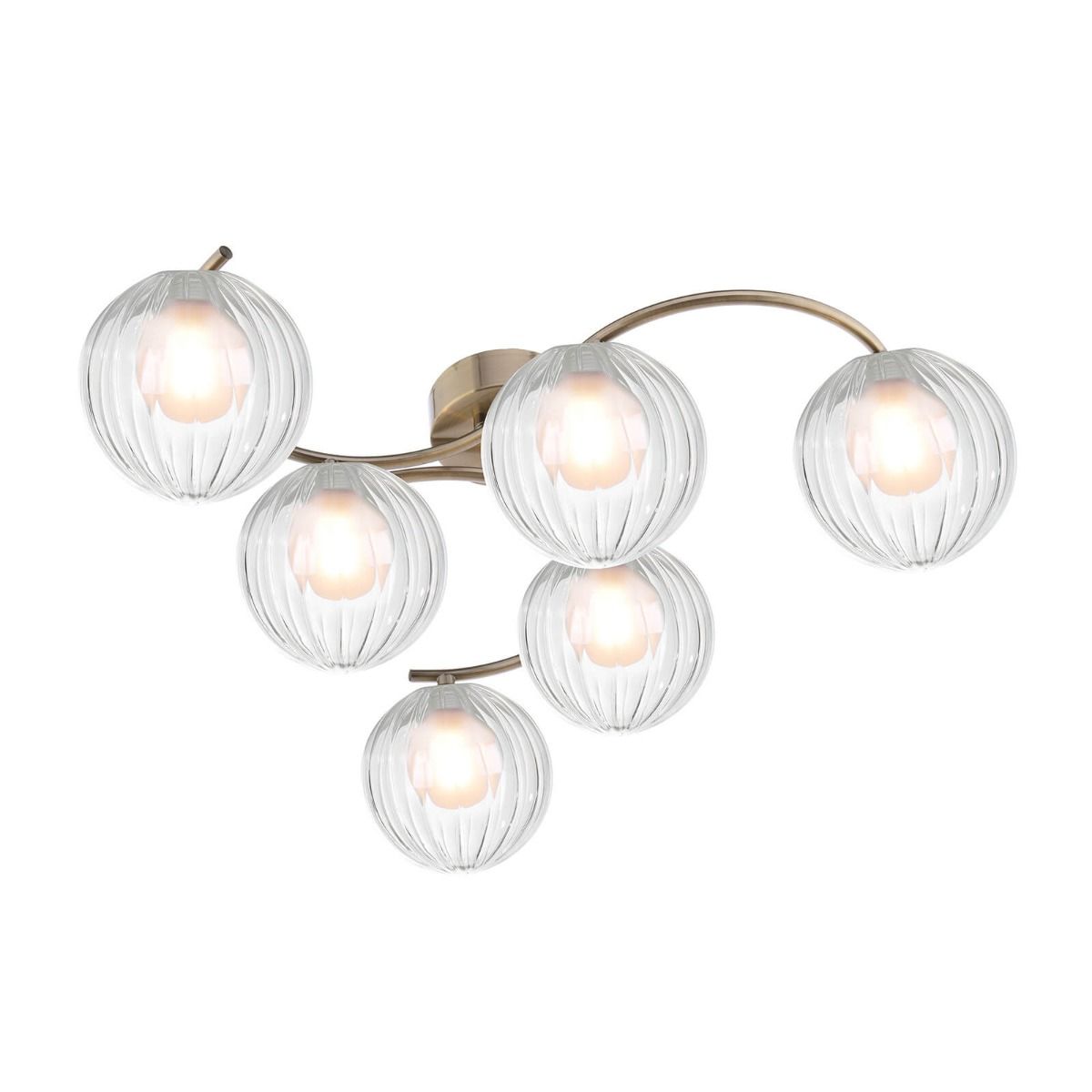 Nakita 6 Light Semi Flush Antique Brass With Clear/Opal Glass