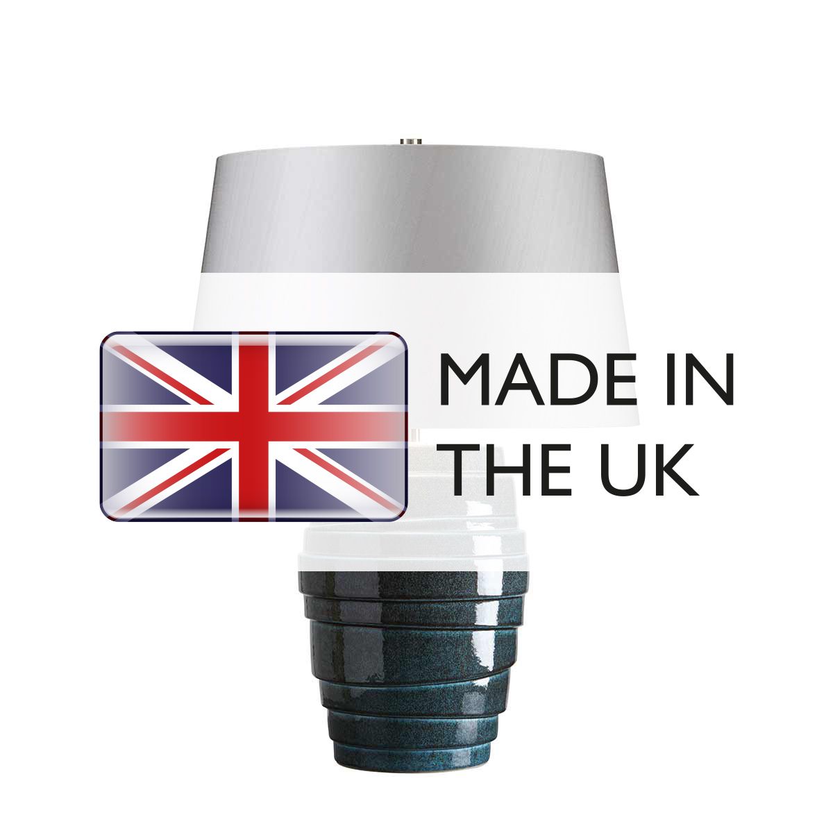 Azure Cascade Porcelain Table Lamp with Silver Sheer Shade