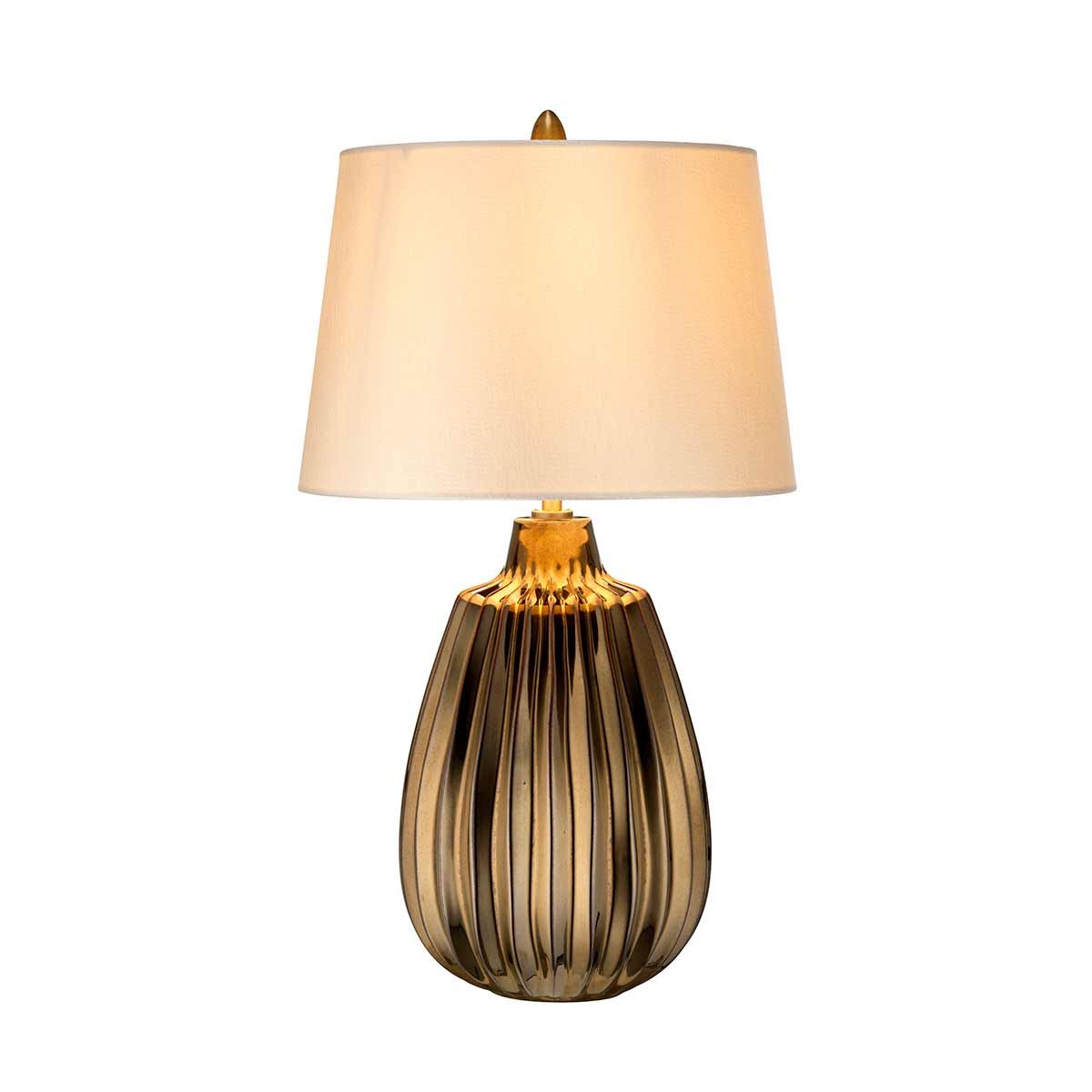Elegant Bronze Ceramic Table Lamp with Pearl Satin Shade