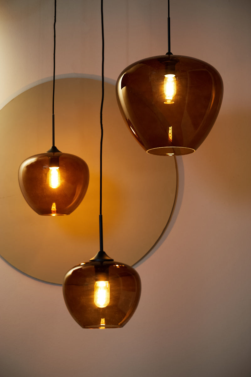 Vintage Globe Pendant Light in Amber Glass and Matte Black