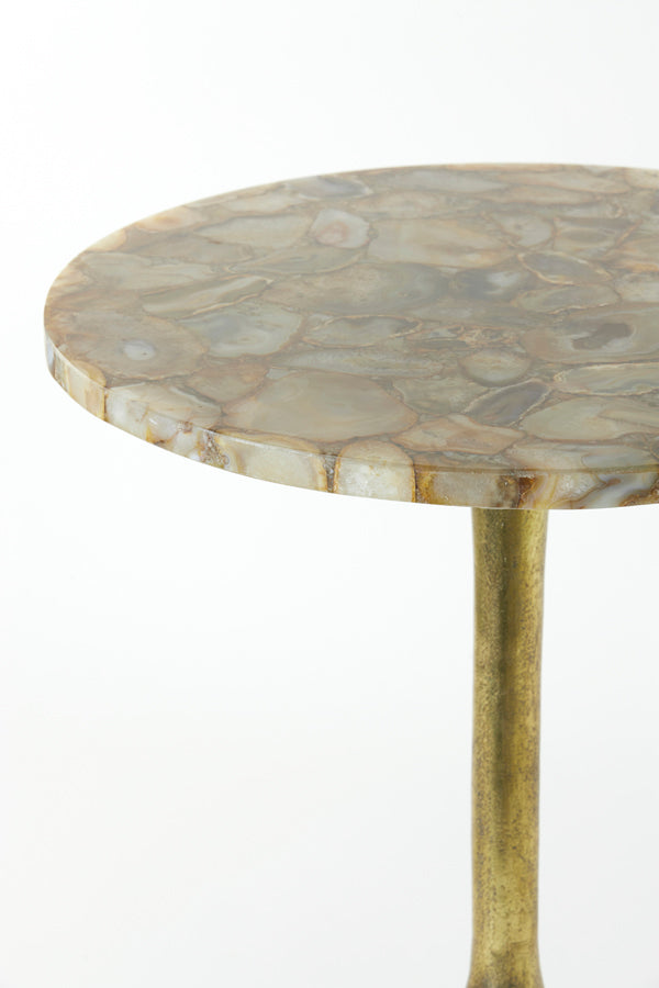 Yellow Agate & Antique Bronze Round Side Table - Ø48x53 cm
