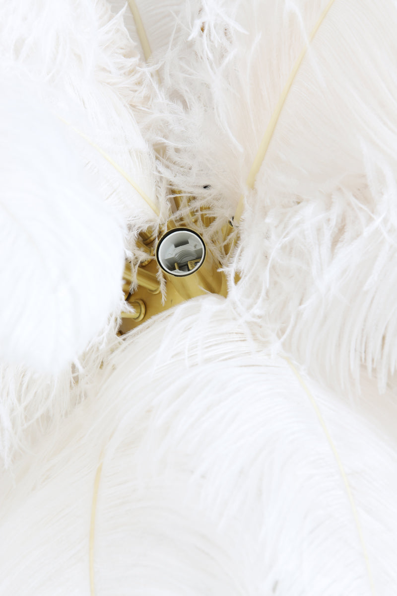 Feathered Elegance Light Fixture - 80cm Gold and White E14 Pendant