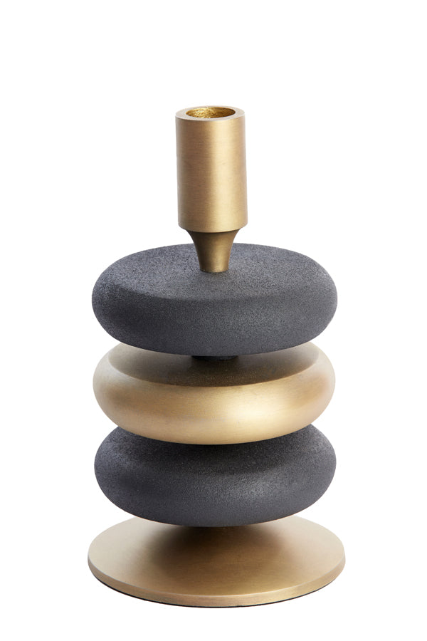 Vintage Bronze & Matte Black Candle Holder, 11x20 cm