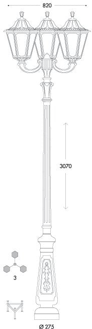 Noemi Nebo Ofir 3L E27 (No Lamp) Assembled, Classic Post Lantern, Black/Clear