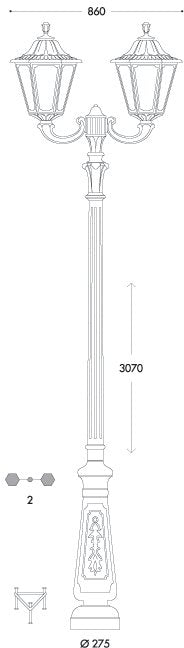 Noemi Nebo Ofir 2L E27 (No Lamp) Assembled, Classic Post Lantern, Black/Clear
