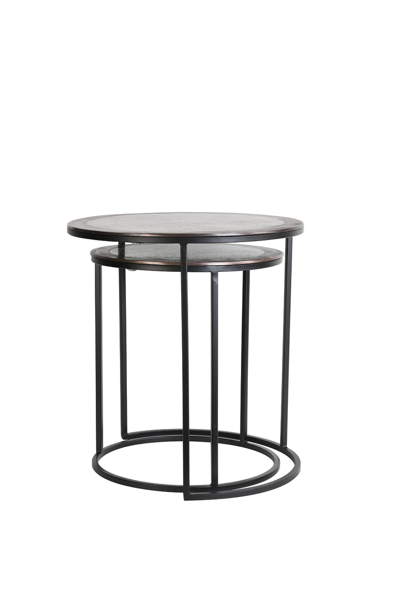 Set of Two Nesting Side Tables Ø40x45 cm and Ø50x52 cm in Ant Copper and Black Finish