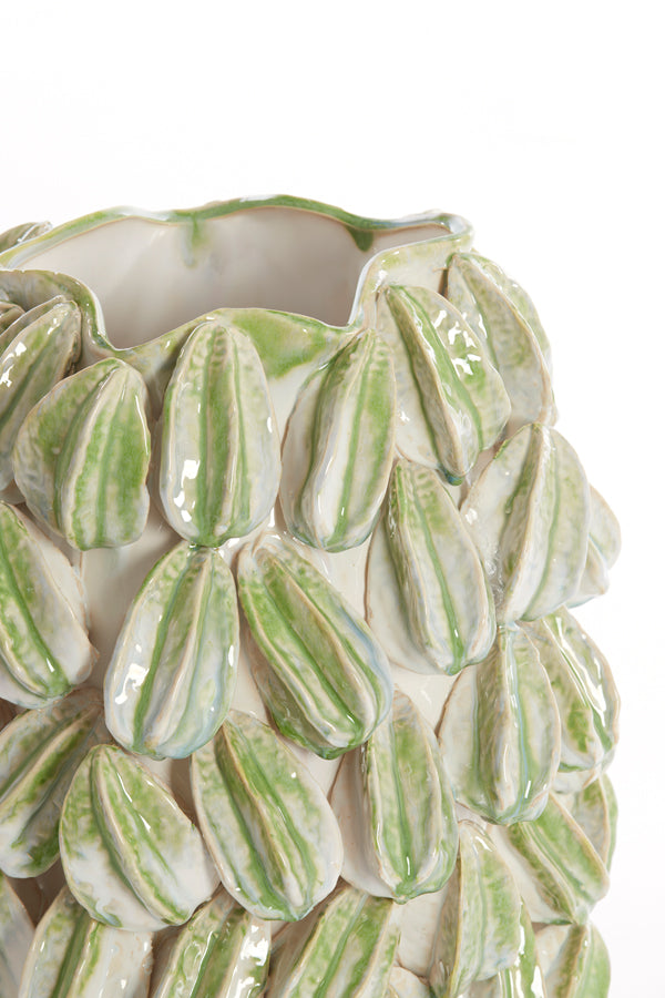 Elegant Ceramic Vase in Cream and Green Design 35x33x47 cm
