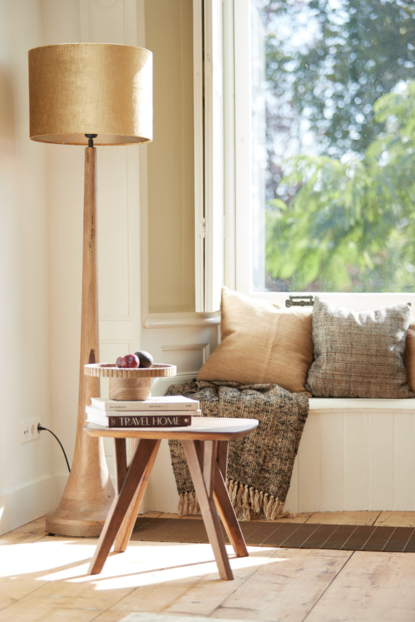 Elegant Jovany Floor Lamp in Matte Brown Wood, 135cm