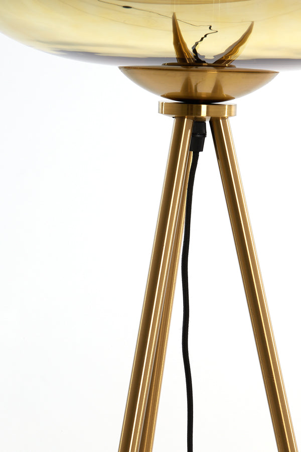 Elegant Gold-Clear Glass Tripod Floor Lamp 146 cm - Mayson Design