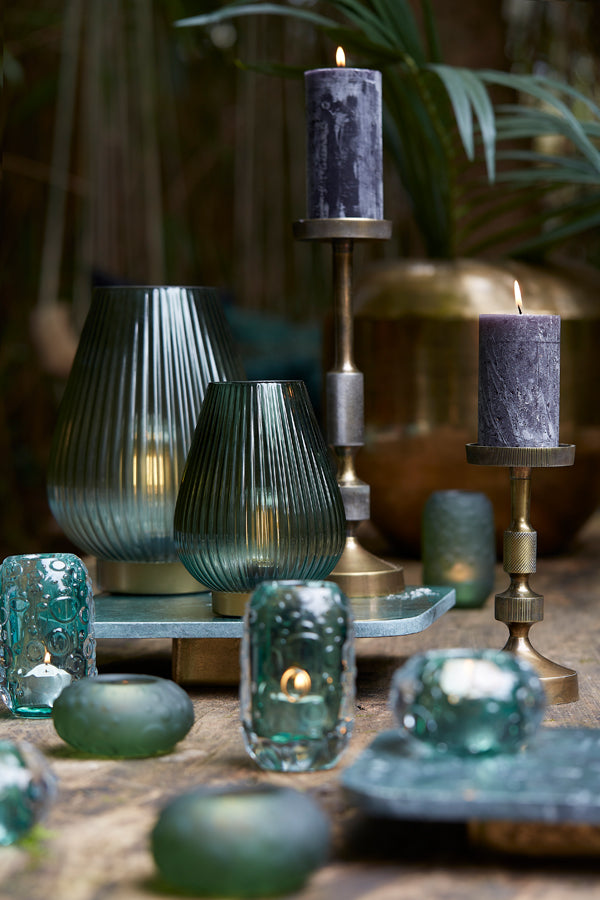 Emerald Glow: Glass & Gold LED Table Lamp (Ø14.5x19.5 cm)