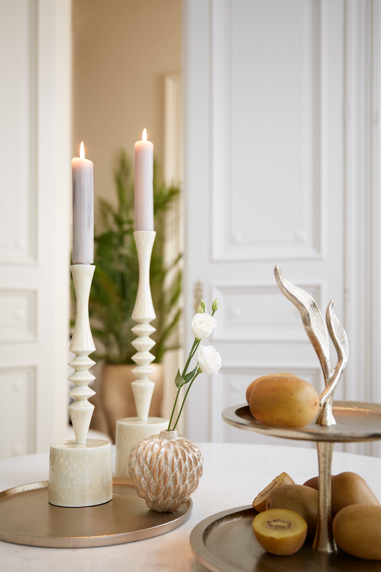 Elegant Cream Sand Candle Holder - 45 cm Height