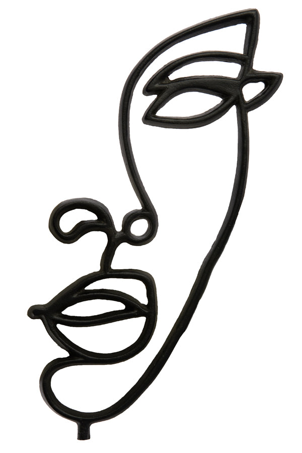 Matte Black Face Wall Sculpture 26x7x48 cm