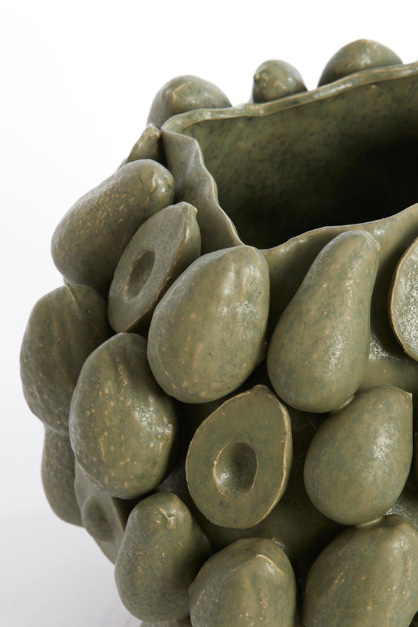 Elegant Olive Green Ceramic Vase - 36x35.5x31.5 cm