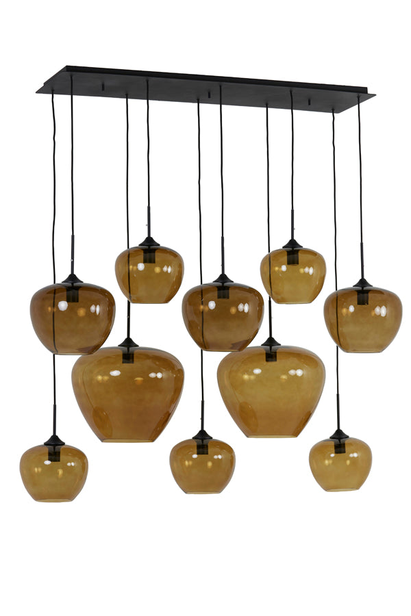 Elegant 10-Light Pendant Lamp with Brown Glass and Matte Black Frame (120x60x110 cm)