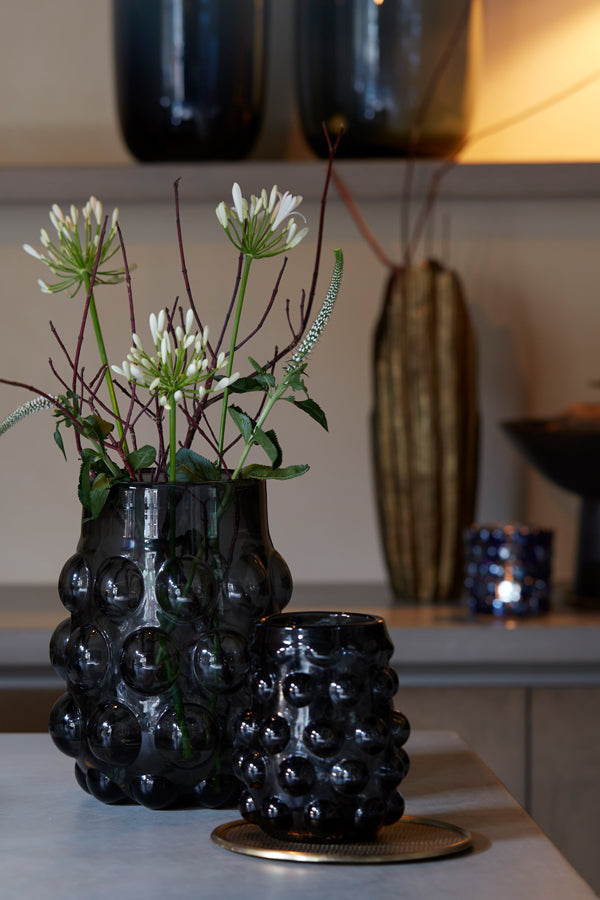 Elegant Black Haroa Glass Vase, Ø15.5x19 cm