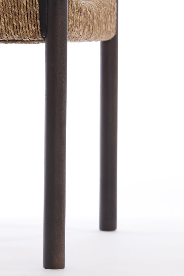 Rustic Delis Wooden Stool with Seagrass Accent, 44x44x40 cm, Dark Brown Finish