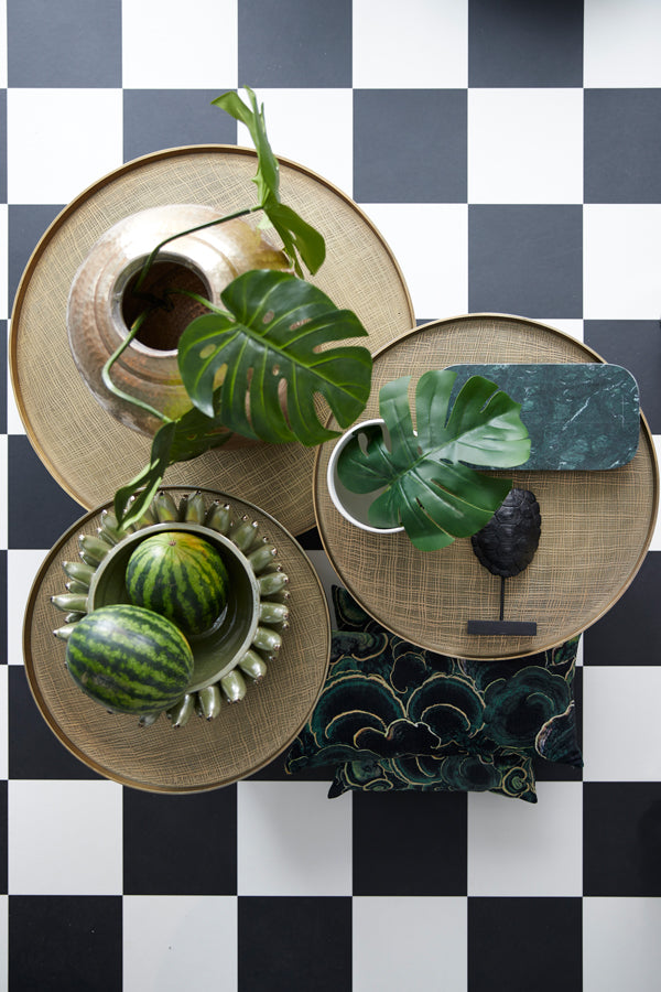 Elegant Marble Dish with Antique Bronze Base - 50x24x7 cm