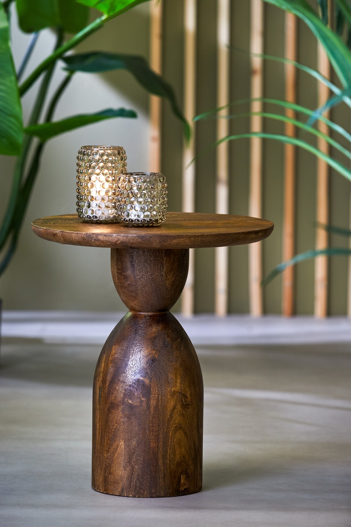 Round 50cm Mango Wood Side Table in Rich Brown Finish