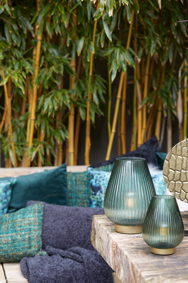 Emerald Glow: Glass & Gold LED Table Lamp (Ø14.5x19.5 cm)