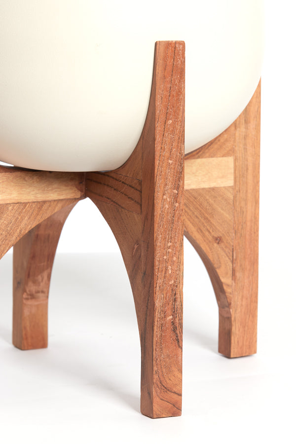 Elegant Karuna Wood Planter with Matte Cream Base, 59x82 cm