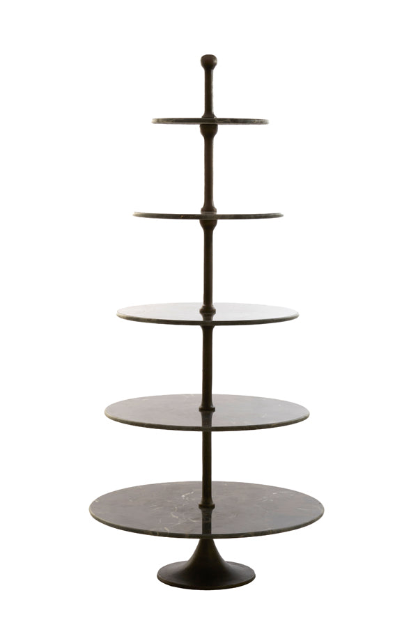 5-Tier Marble Shelving Unit, Ø79x175 cm, Dark Brown Vermentino