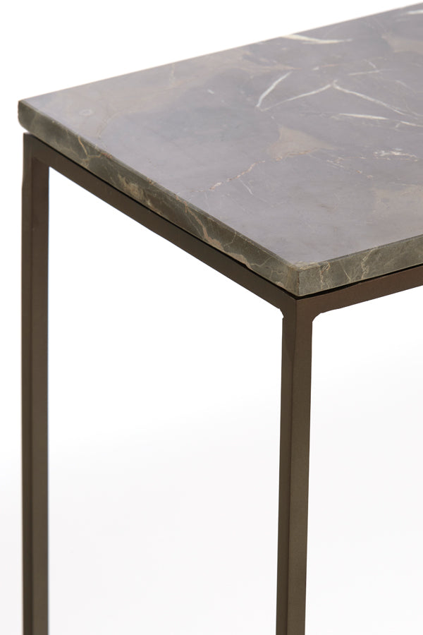 Set of 2 Console Tables in Brown Marble and Wood - Sizes 120x21x72 & 140x25x82 cm