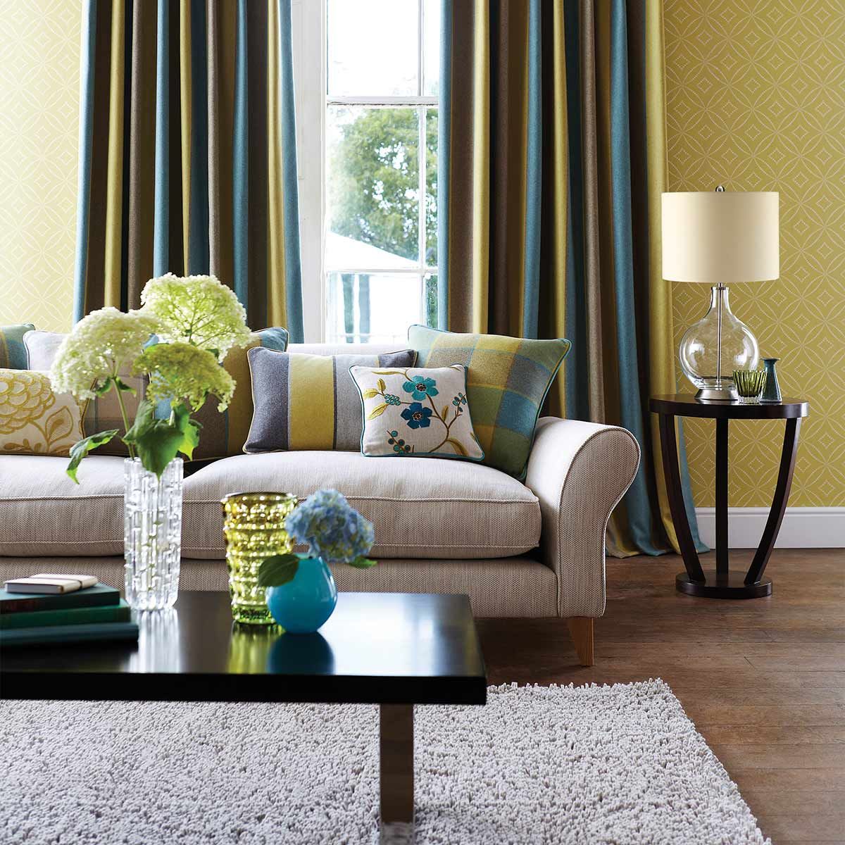 Luminous Glass Sphere Table Lamp with Cream Linen Shade