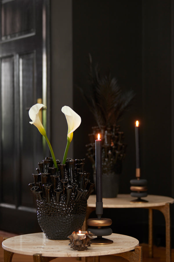 Velous Brown and Black Ø11x20 cm Elegant Candle Holder