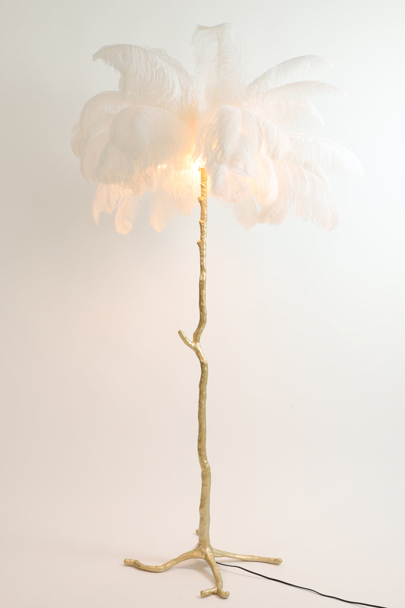 Elegant Feathered Floor Lamp in Gold and White - E14 Ø95x180 cm