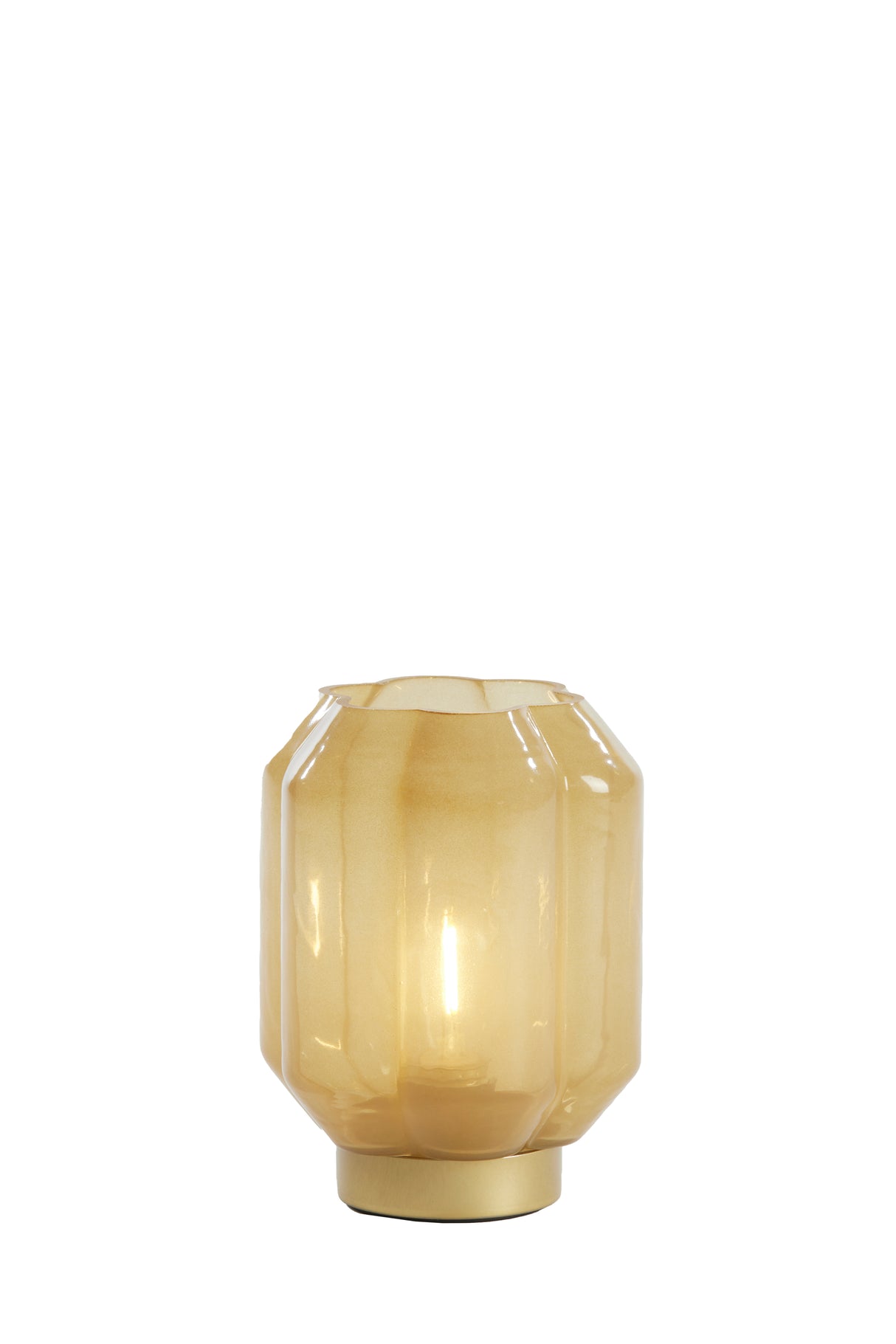 LED Table Lamp 13x16.5 cm Yvias Glass Milky Yellow with Gold Accents
