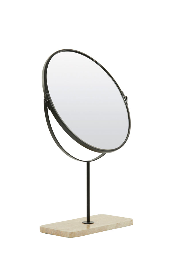 Contemporary Travertine Sand-Black Base Mirror 32.5x12.5x49 cm