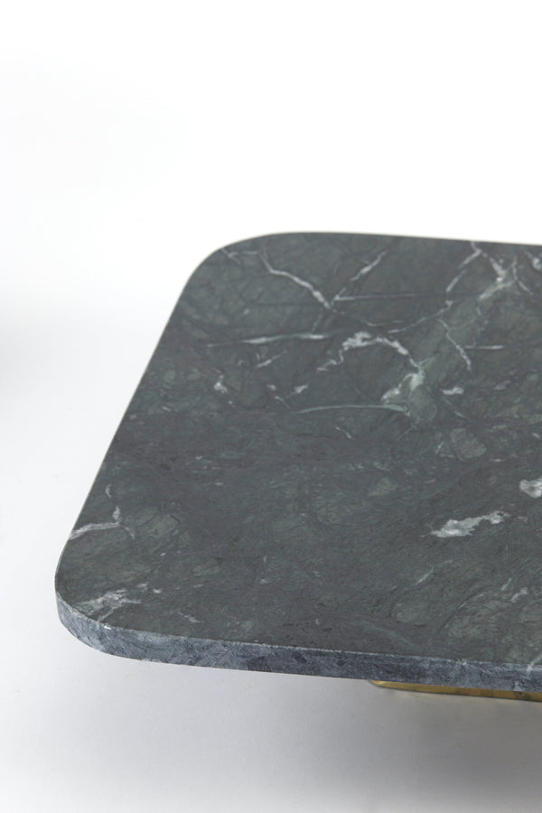 Green Labade Marble Dish with Antique Bronze Base, 40x40x8.5 cm