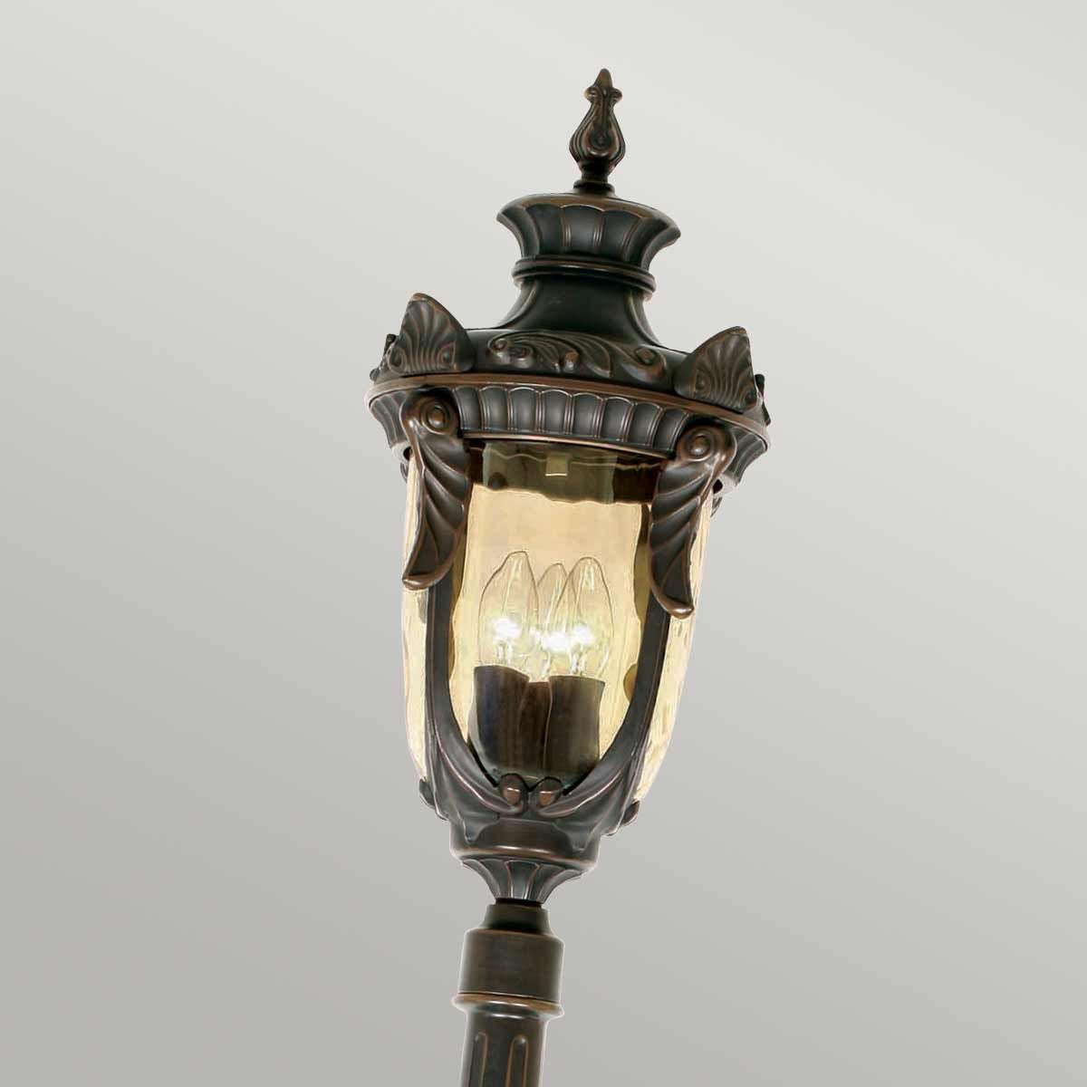 Vintage-Style Old Bronze Lamp Post with Amber Glass Detailing