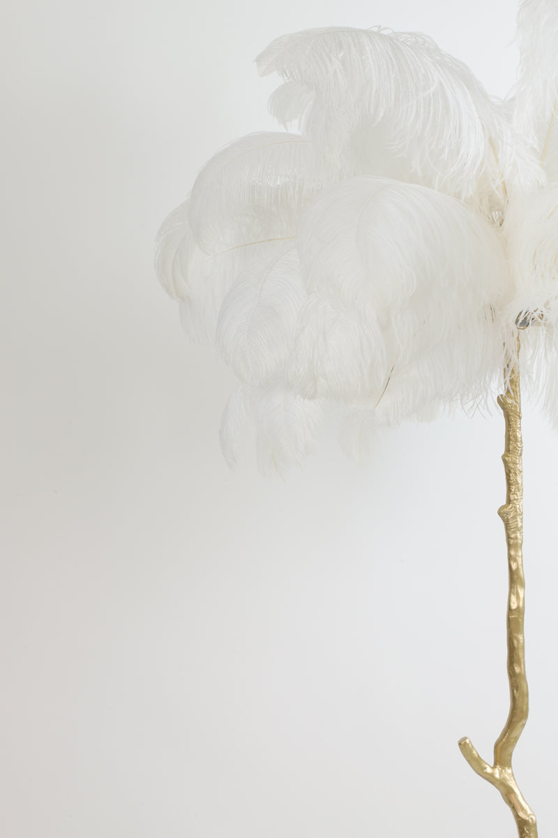 Elegant Feathered Floor Lamp in Gold and White - E14 Ø95x180 cm