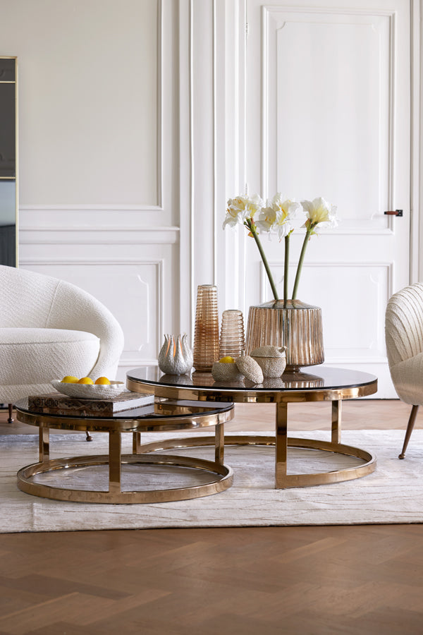 Elegant Nesting Coffee Tables Set with Gold Accents - Glass Top Duo 100.5x36.5 cm