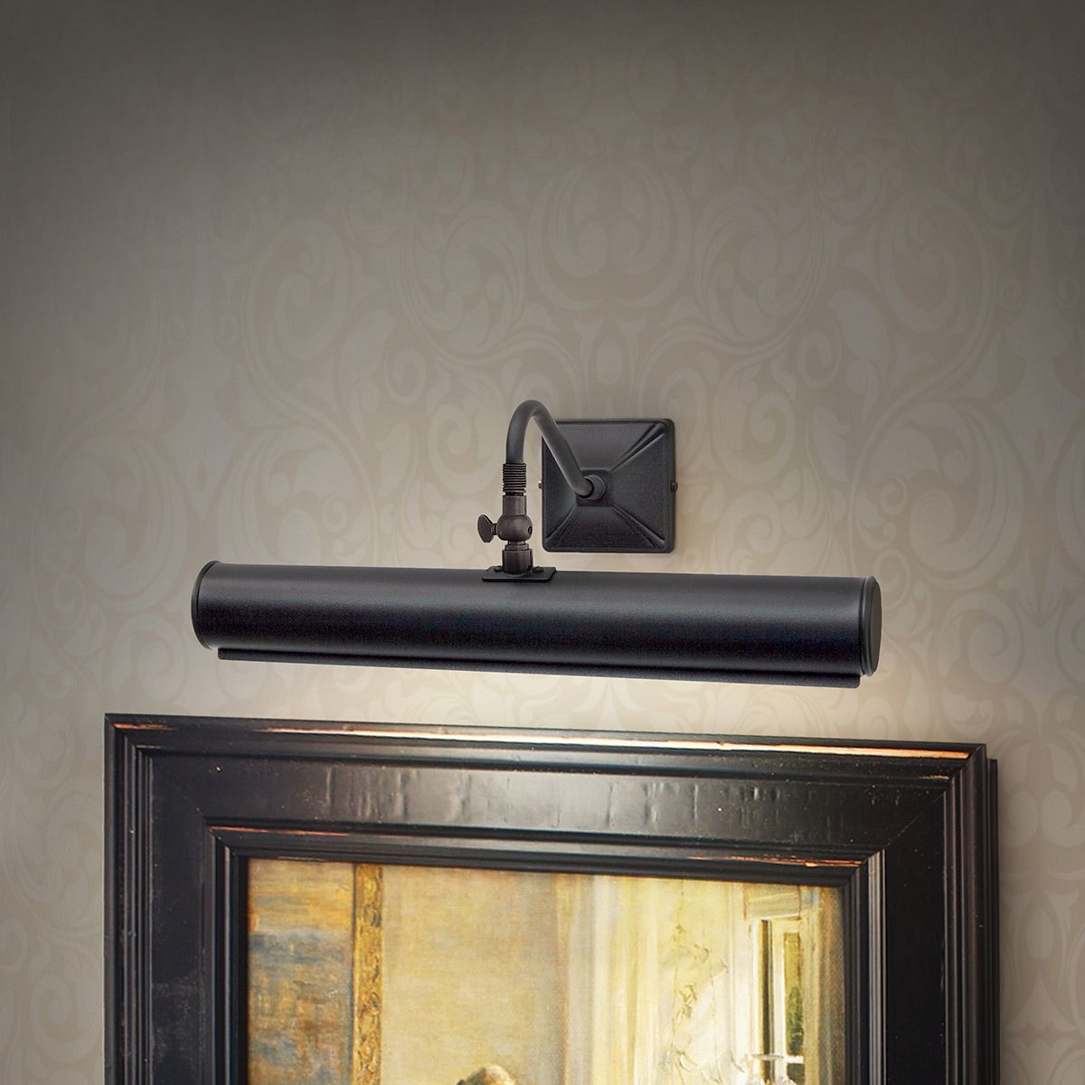 Elegant Black Iron Dual-Bulb Wall Picture Light, 36cm