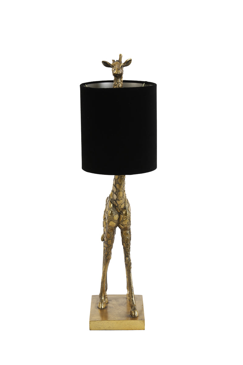 Antique Bronze Giraffe Table Lamp with Velvet Black Shade, 26x16x61 cm
