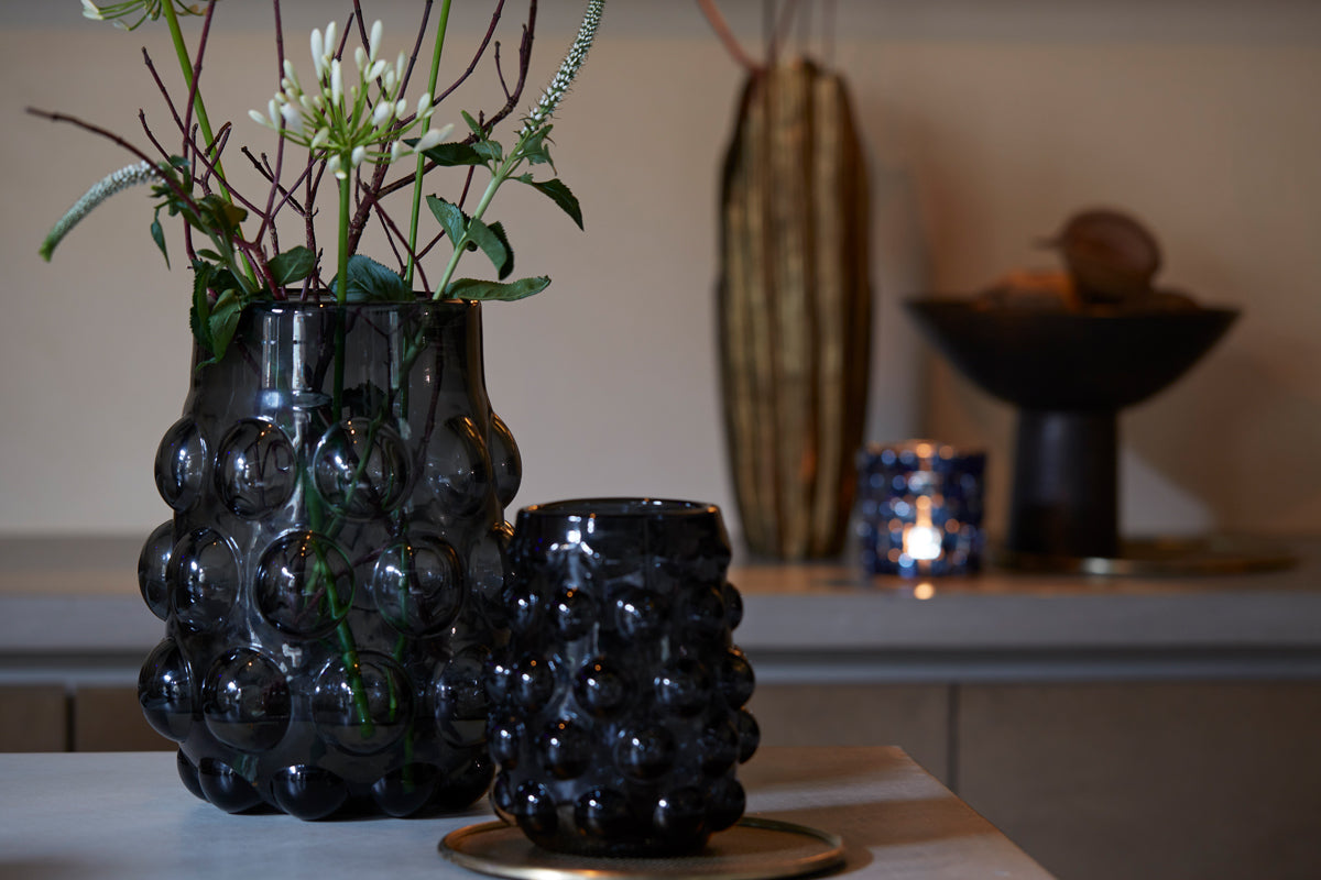 Elegant Black Haroa Glass Vase, Ø15.5x19 cm